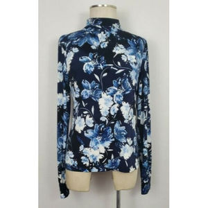 Karl Lagerfeld Paris Womens Floral Mock Turtleneck Blouse Faux Pearl Button S